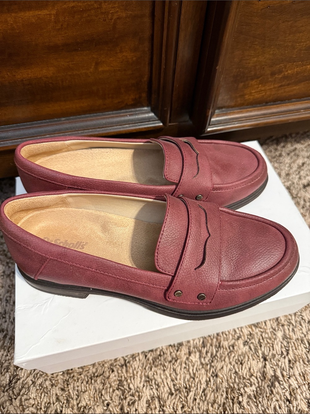 Dr. Scholl's Wine Red Leather Penny Loafers